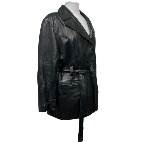 Red Kid Black Label Women's Black Belted Distressed Leather Jacket Sz Large USA - Picture 4 of 8